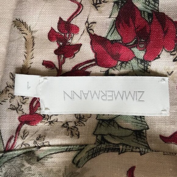 Zimmermann Aliane Floral Romper Womens 1 Small Green Short Sleeve Linen Belted - Picture 8 of 13